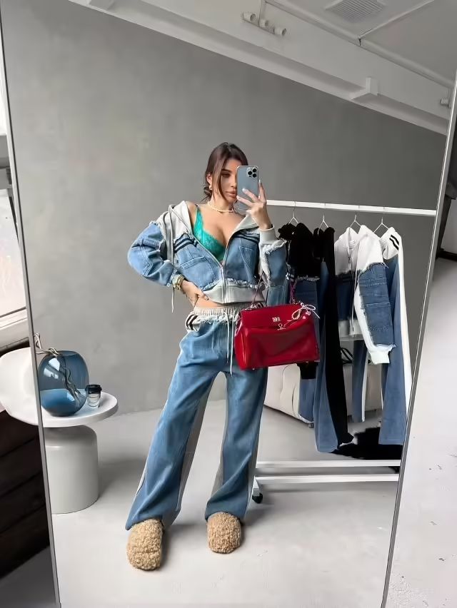 Спортивные роскошные джинсовые удобные женские костюмы карго