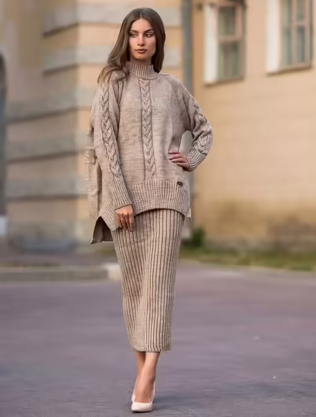 Шерстяные тёплые женские костюмы оверсайз