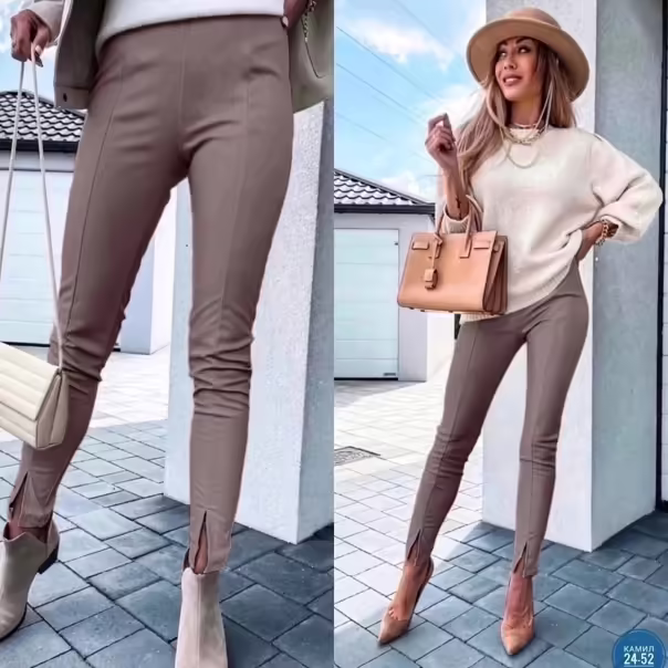 Приятные кожаные мягкие женские брюки